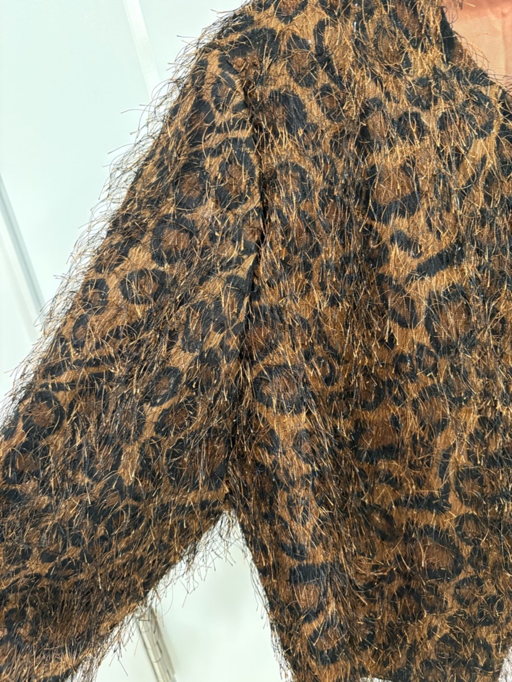 Vintage 90s Leopard Print Eyelash Fringe Jessica Howard Evening Jacket Size L - Picture 3 of 10